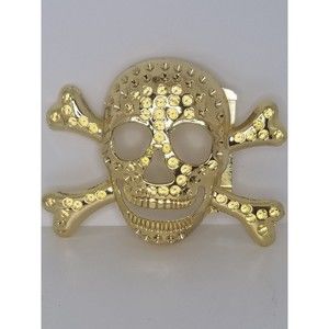 Skull & Crossbones Gold Tone Belt Buckle